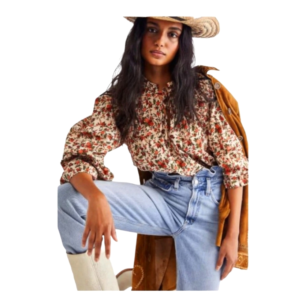 Free People "Meant To Be" Blouse in Vintage Combo petite floral print size L NWT